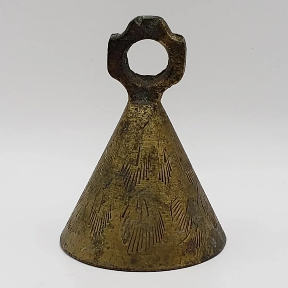 Vintage 1950s Mid Century Modern India Brass Etched/Engraved Bells (Set of 2)